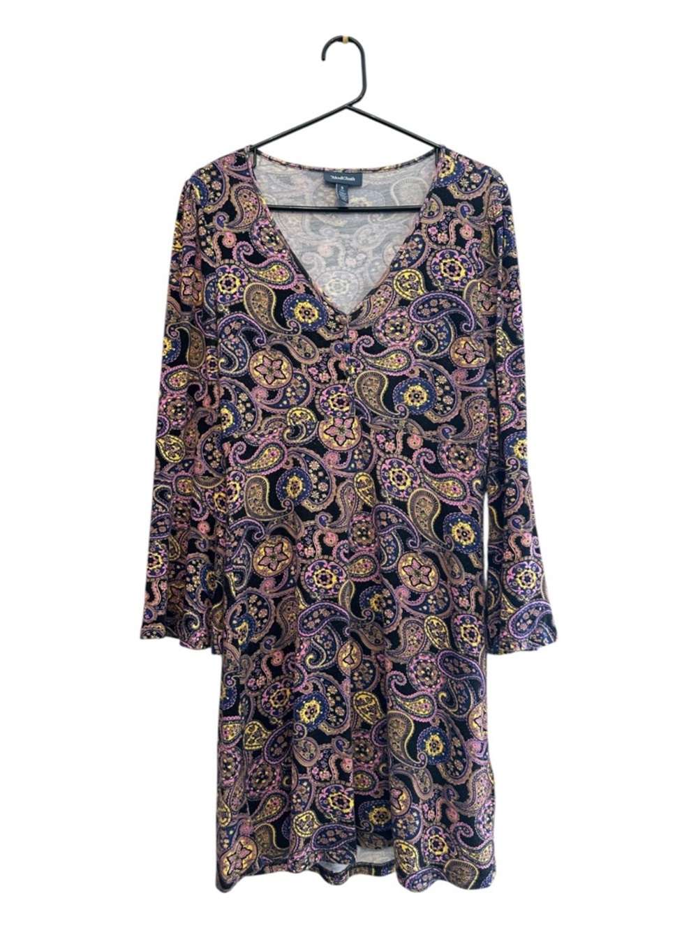 Modcloth Boho Purple Paisley Midi Dress with Pink and Gold Accents Size Small